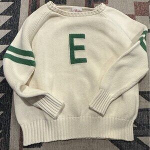 Pink Pineapple $148 white ‘E’ chunky campus sweater XS 100% knit